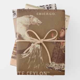 Feuille De Papier Cadeau Chiens Ours Publicité américaine Vintage Art  