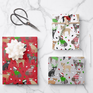 Feuille De Papier Cadeau Chiens Pitbull de Noël