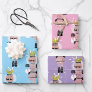 Feuille De Papier Cadeau Chiffres Nutcracker Noël Dessin à la main Multi