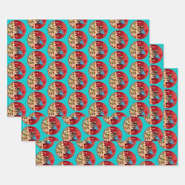 Feuille De Papier Cadeau Chihuahua Anniversaire Pizza Pie (Lot)