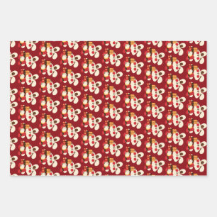 Feuille De Papier Cadeau Chinois nouvelle année luxe rouge lapin doré lunai
