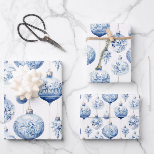 Feuille De Papier Cadeau Chinoiserie Bleu & Blanc Ornements de Noël
