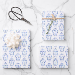 Feuille De Papier Cadeau Chinoiserie Chic Bleu & Blanc Ginger Jar Monogramm
