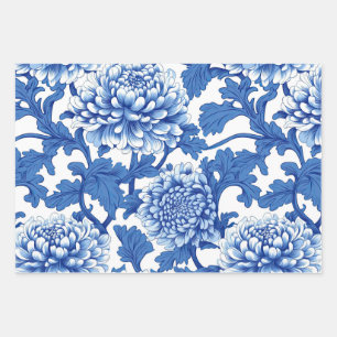Feuille De Papier Cadeau Chinoiserie Florale Peony bleu et blanc