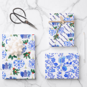 Feuille De Papier Cadeau Chinoiserie Motif de Noël