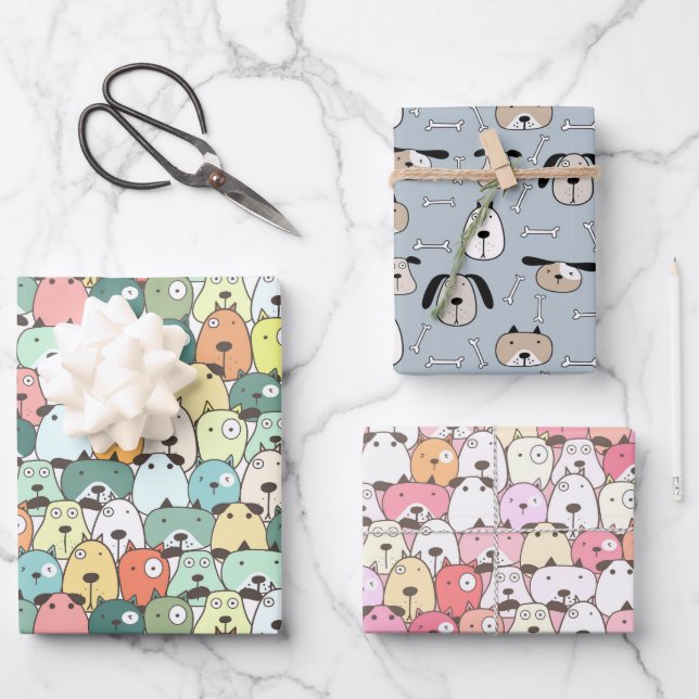 Feuille De Papier Cadeau Chiots de Noël Chiens (Recto)