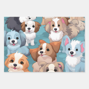Feuille De Papier Cadeau Chiots mignons de Kawaii