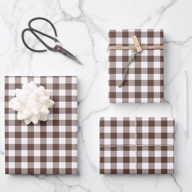 Feuille De Papier Cadeau Chocolate Brown Plaid Gingham (Recto)