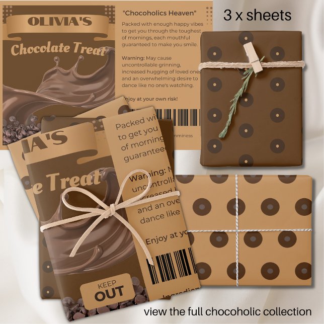 Feuille De Papier Cadeau Chocolats amusants nommés Traitements au chocolat  (Créateur téléchargé)