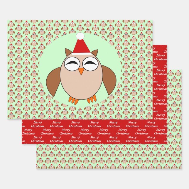 Feuille De Papier Cadeau Chouette de Noël sur mesure (Lot)