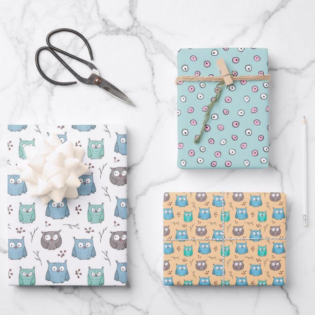 Feuille De Papier Cadeau Chouettes (Recto)