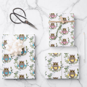 Feuille De Papier Cadeau Chouettes vertes d'Eucalyptus
