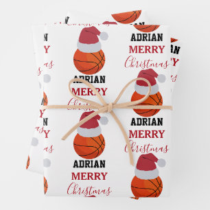Feuille De Papier Cadeau Christmas Basket-ball Sports Ball Nom personnalisé