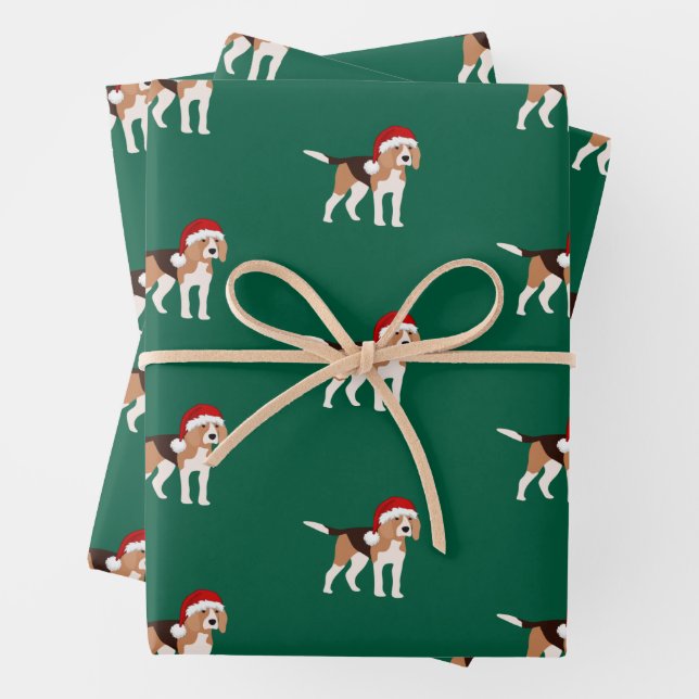 Feuille De Papier Cadeau Christmas Beagle Wrapping Paper Sheet Set of 3 (En situation)