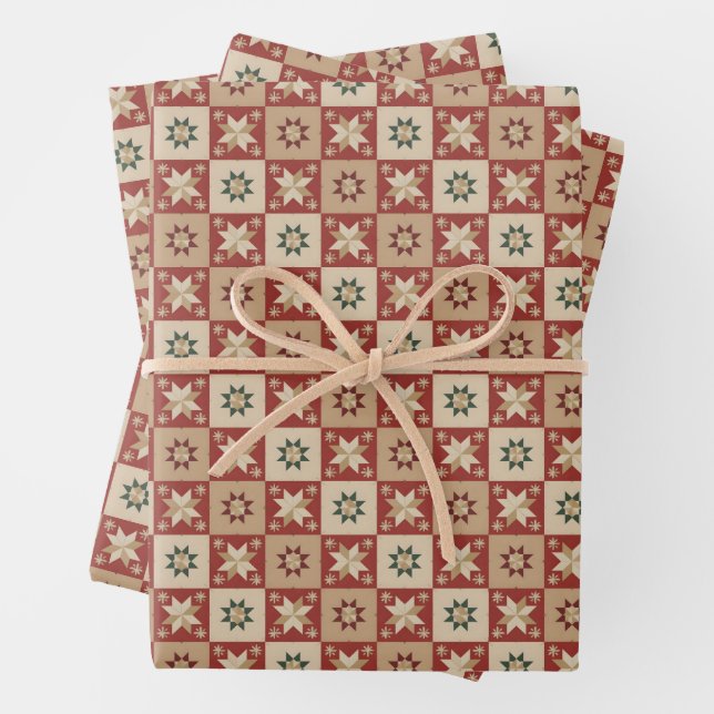 Feuille De Papier Cadeau Christmas Country Star Quilt Blocks (En situation)