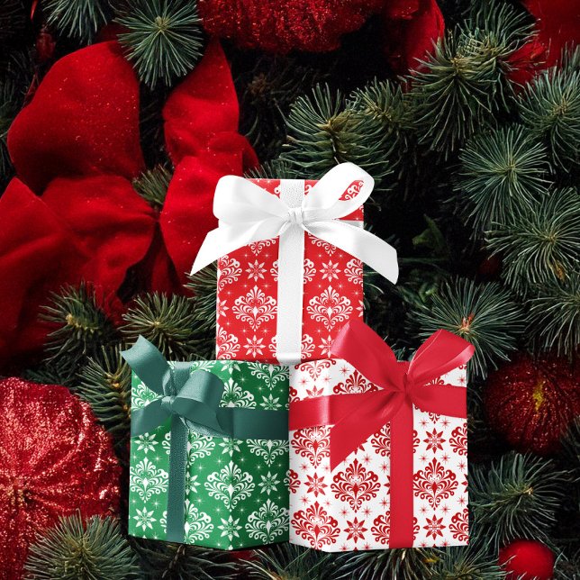Feuille De Papier Cadeau Christmas Damask Pattern on Custom Background (Créateur téléchargé)