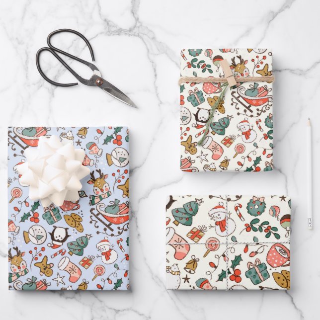 Feuille De Papier Cadeau Christmas Ditsy Doodles  (Recto)