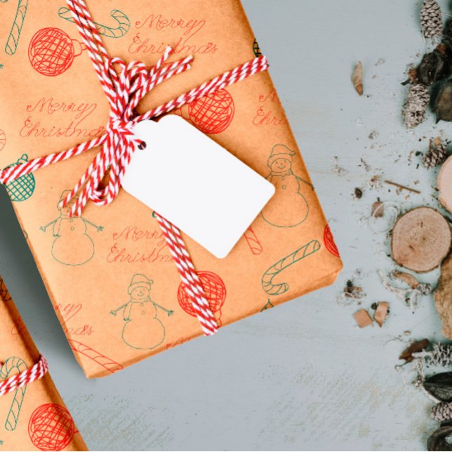 Feuille De Papier Cadeau Christmas Doodle Pattern | Snowmen, Trees & Candy  (Créateur téléchargé)