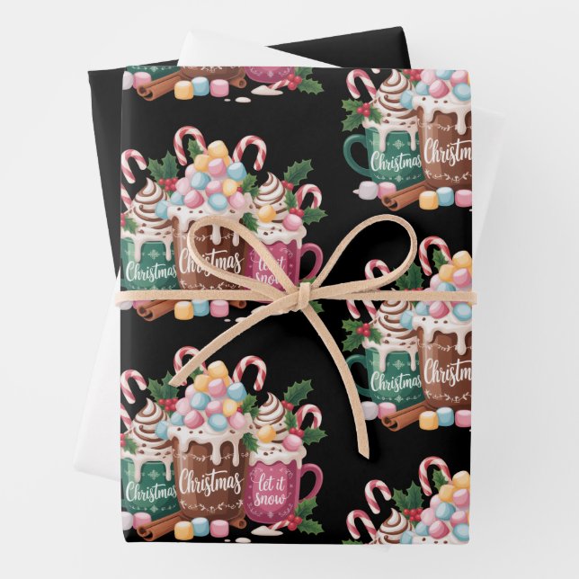 Feuille De Papier Cadeau Christmas Drinks Pink Coquette Gingerbread Coffee  (En situation)