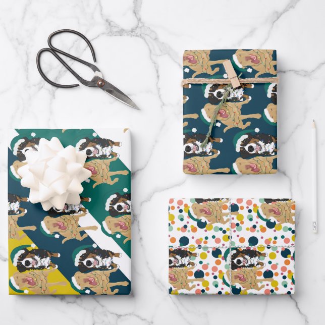 Feuille De Papier Cadeau Christmas Dudley Labrador et Bernese Mountain Dog (Recto)