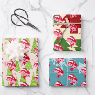 Feuille De Papier Cadeau Christmas Fish Santa Hat Funny Pêche