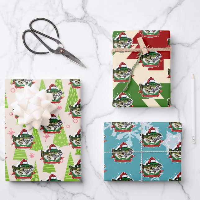 Feuille De Papier Cadeau Christmas Fish Santa Hat Funny Pêche (Recto)