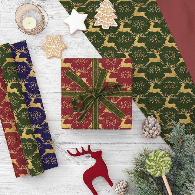 Feuille De Papier Cadeau Christmas Gilded Leather Reindeer  (Créateur téléchargé)