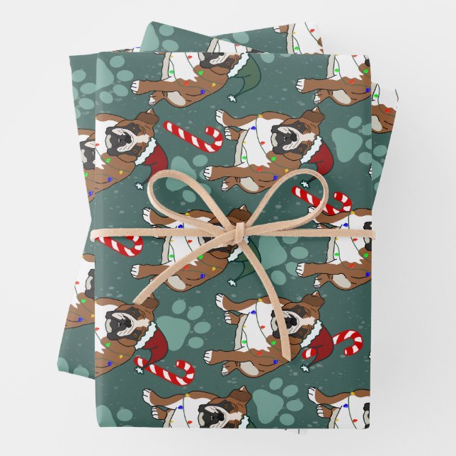 Feuille De Papier Cadeau Christmas Holiday English Bulldog (En situation)