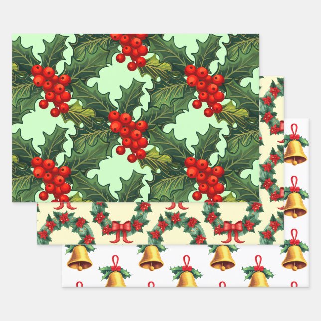 Feuille De Papier Cadeau Christmas Holly Berries (Lot)