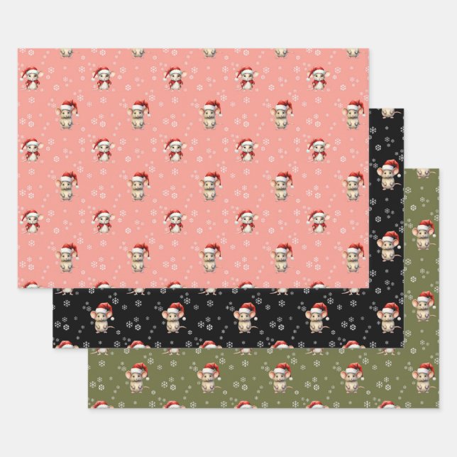 FEUILLE DE PAPIER CADEAU CHRISTMAS MICE (Lot)