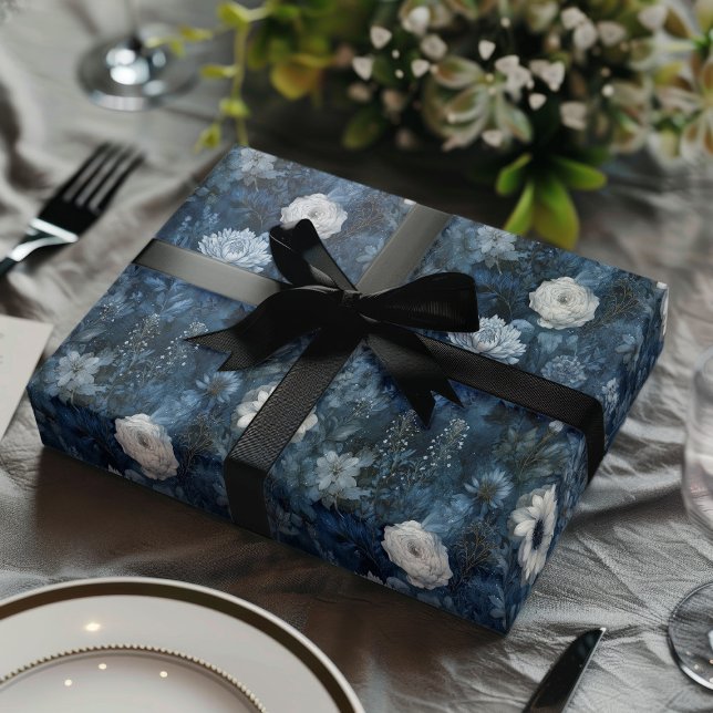Feuille De Papier Cadeau Christmas Midnight Blue and White Winter Gift  (Créateur téléchargé)
