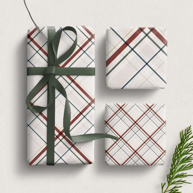 Feuille De Papier Cadeau Christmas plaid classic elagant off white holiday (Créateur téléchargé)