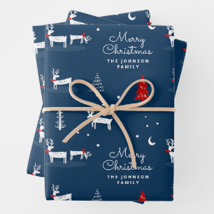 Feuille De Papier Cadeau Christmas Reindeer Nom de famille