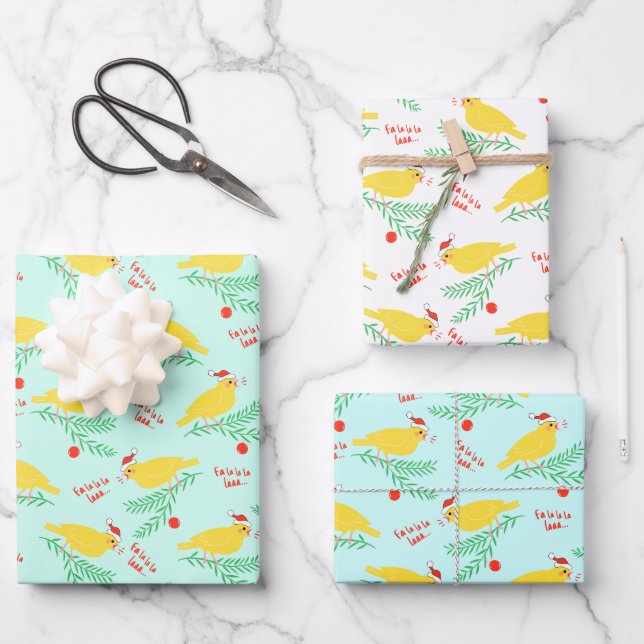 Feuille De Papier Cadeau Christmas Singing Canary Pattern (Recto)