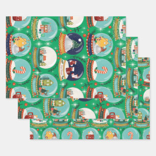 Feuille De Papier Cadeau Christmas Snow Globe Green - Bois Noël
