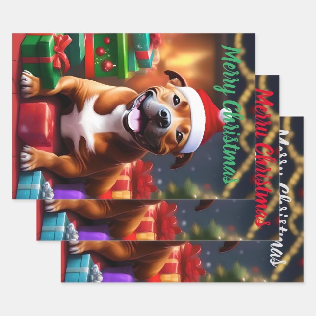 Feuille De Papier Cadeau Christmas Staffordshire Bull Terrier (Lot)