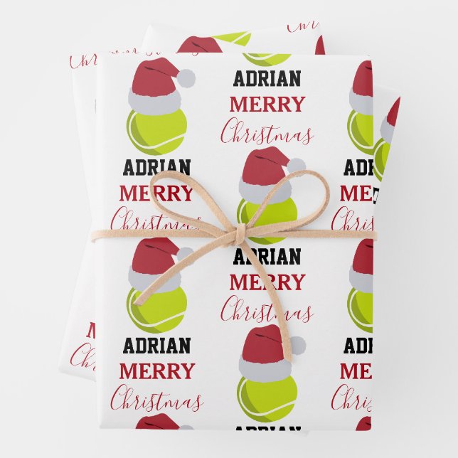 Feuille De Papier Cadeau Christmas Tennis Sports Ball Nom personnalisé (En situation)