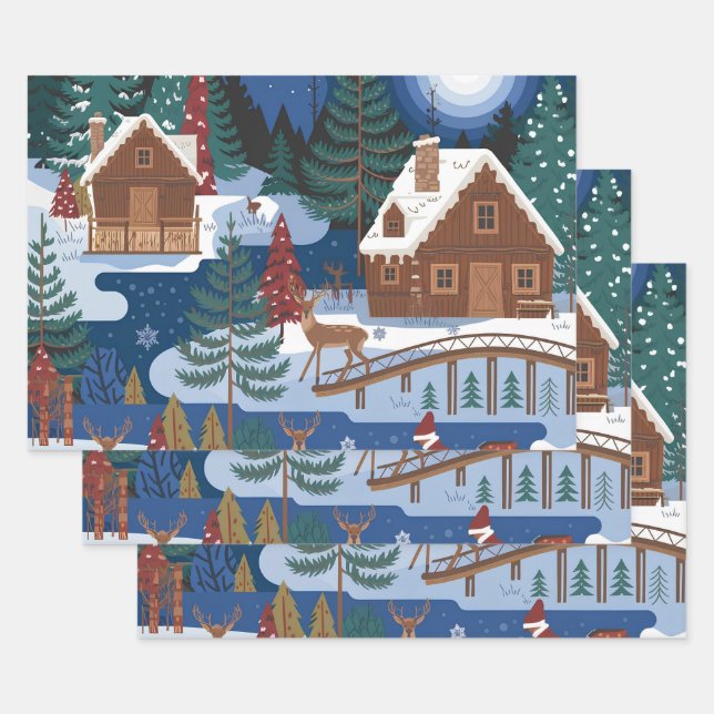 Feuille De Papier Cadeau Christmas Wrapping Paper Flat Sheet Set of 3 (Lot)