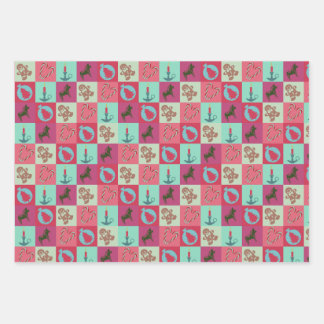 Feuille De Papier Cadeau Christmas Wrapping Paper Flat Sheet Set of 3