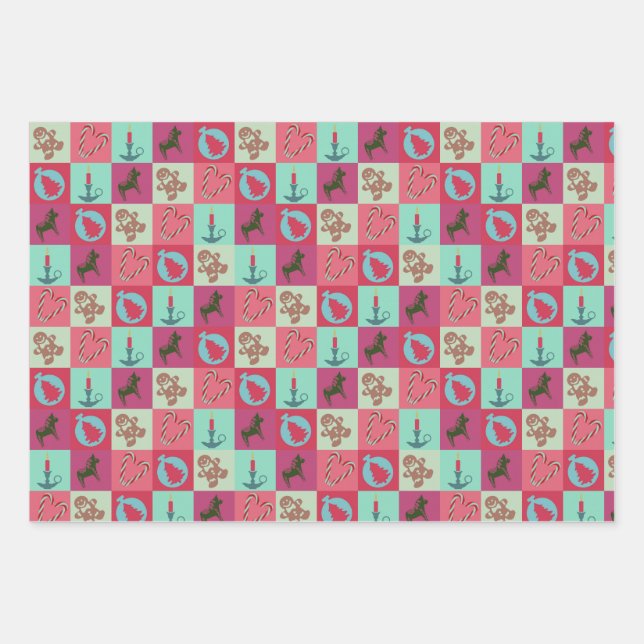 Feuille De Papier Cadeau Christmas Wrapping Paper Flat Sheet Set of 3 (Devant)