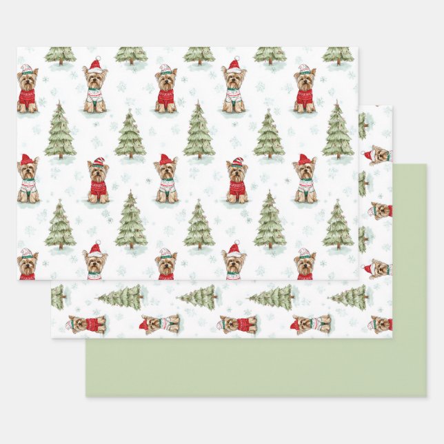 Feuille De Papier Cadeau Christmas Yorkies Dog (Lot)