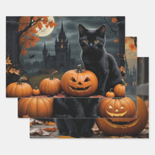 Feuille De Papier Cadeau Chute Citrouille Sweet chaton noir découpage
