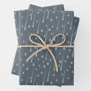 Feuille De Papier Cadeau Chute des gouttes de pluie mignonne Pluie Day gris