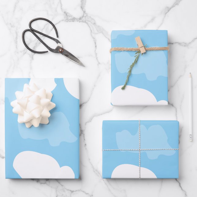 Feuille De Papier Cadeau Ciel bleu nuages (Recto)