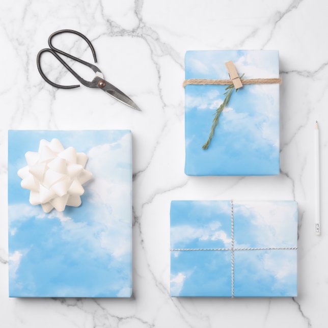 Feuille De Papier Cadeau Ciel bleu nuages (Recto)