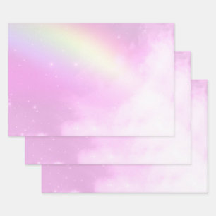 Feuille De Papier Cadeau Ciel rose avec Citron jaune arc-en-ciel