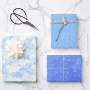 Feuille De Papier Cadeau Ciels texturés bleu nuageux