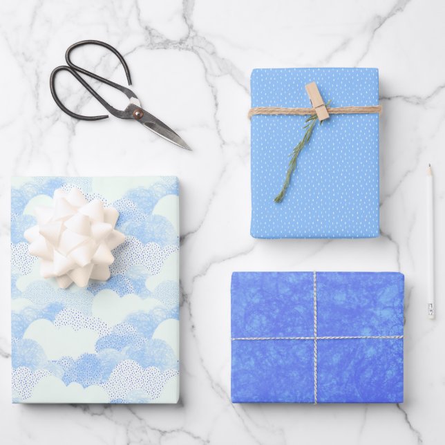 Feuille De Papier Cadeau Ciels texturés bleu nuageux (Recto)