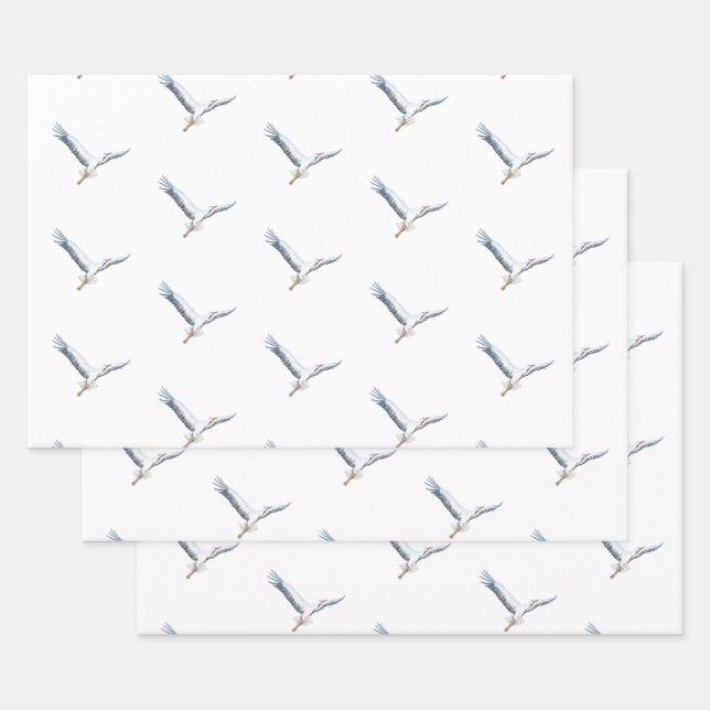 Feuille De Papier Cadeau cigognes blanches volant (Lot)