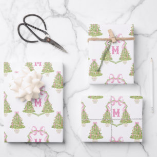 Feuille De Papier Cadeau Cimetière rose Arbre de Noël Monogramme Crest
